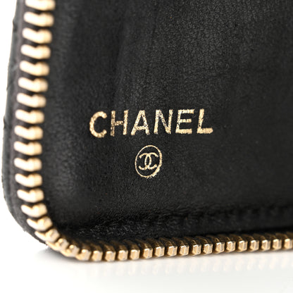 Chanel Lambskin Quilted Camellia Zip Around Organizer Wallet Black 5 of 10