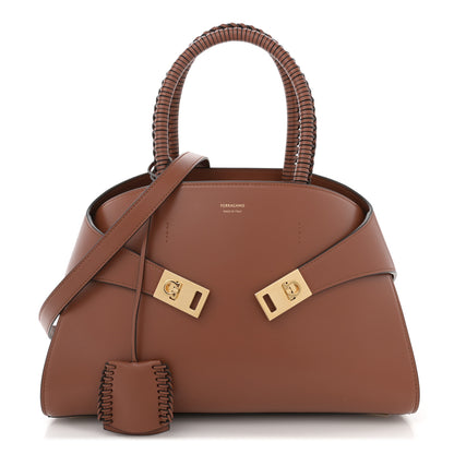 Salvatore Ferragamo Calfskin Braided Medium Hug Bag Cognac 1 of 12