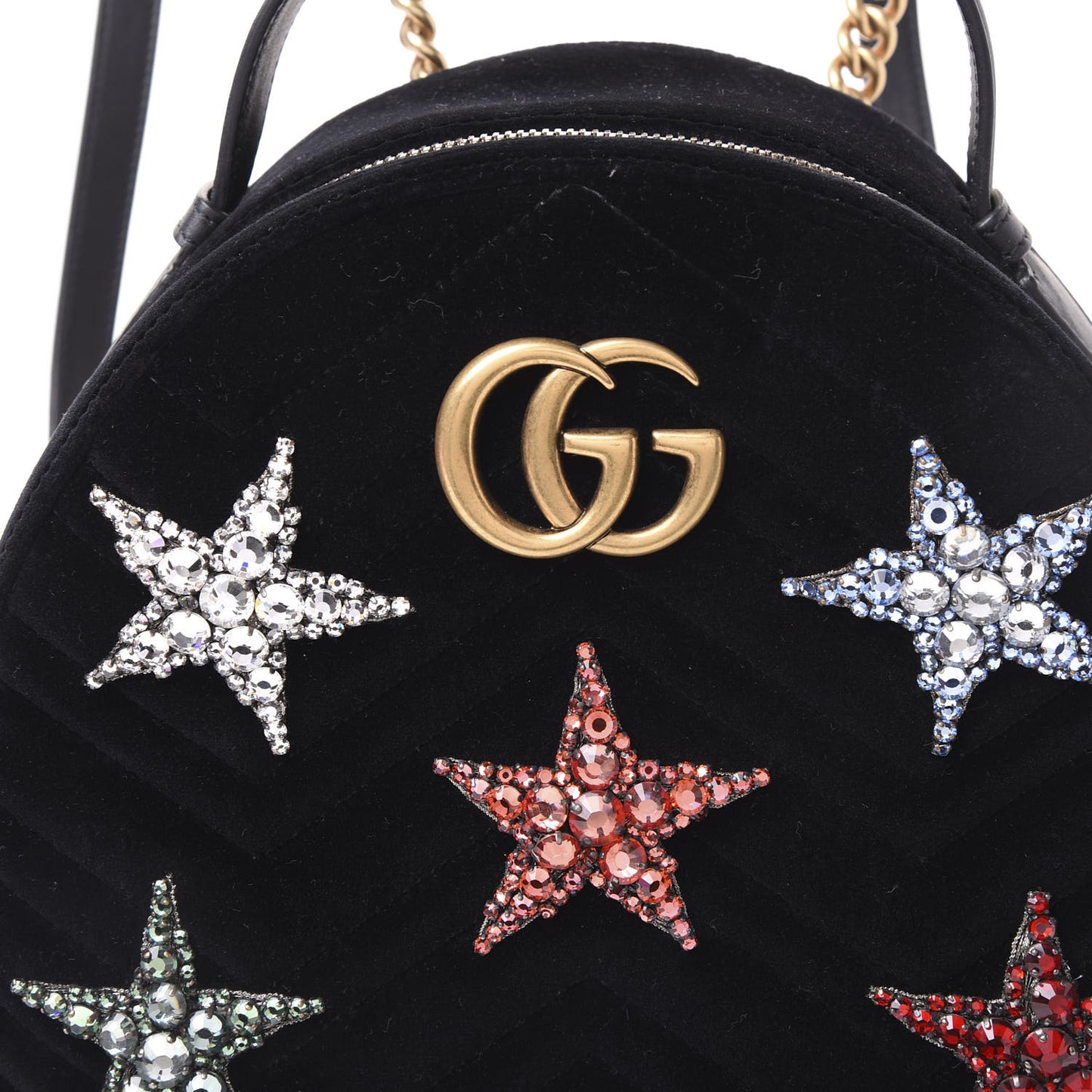 Velvet Matelasse Crystal Star Embroidered GG Marmont Dome Backpack Black