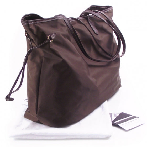 Nylon Large Shopping Tote Brown
