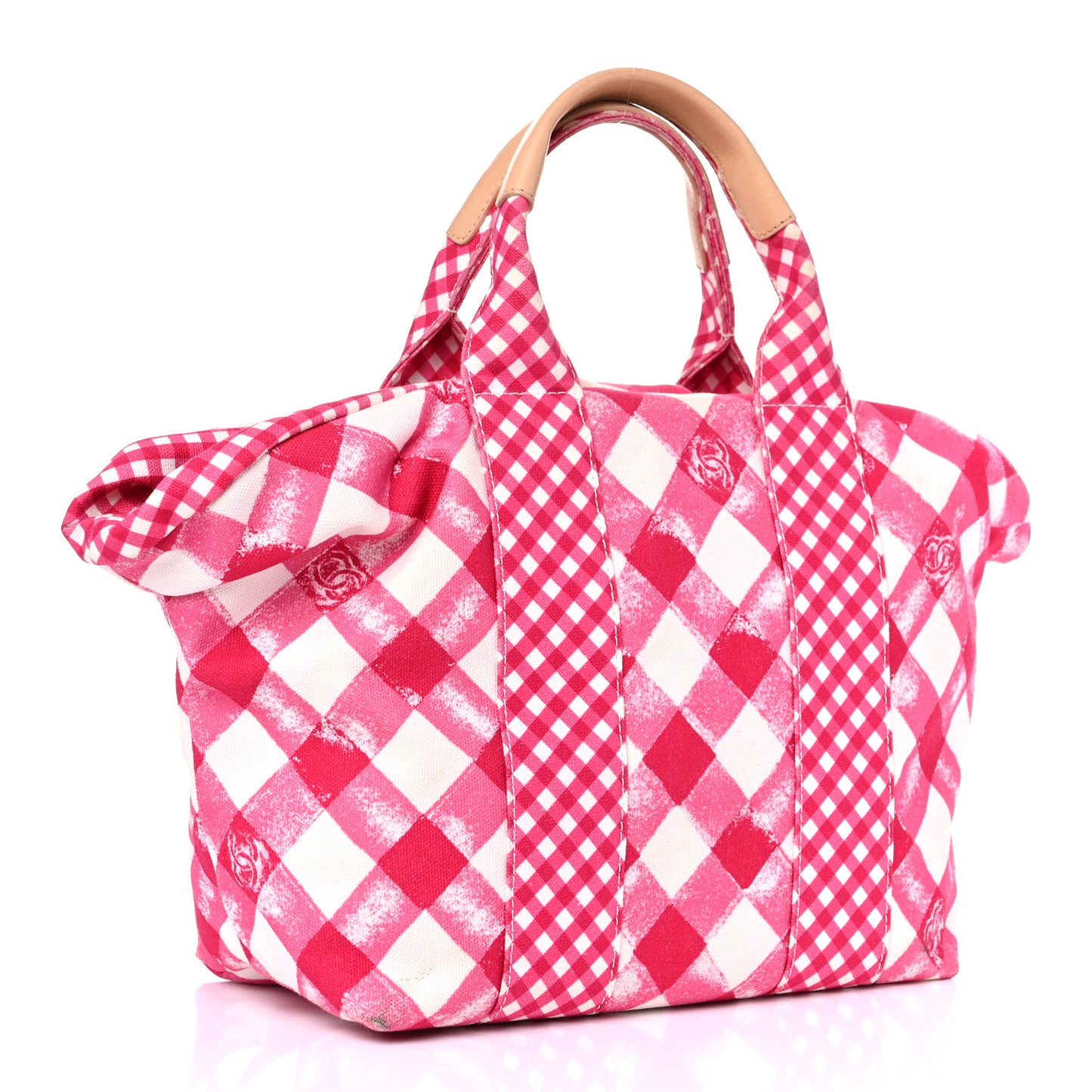 Canvas Gingham Printed Small CC Tote Pink White