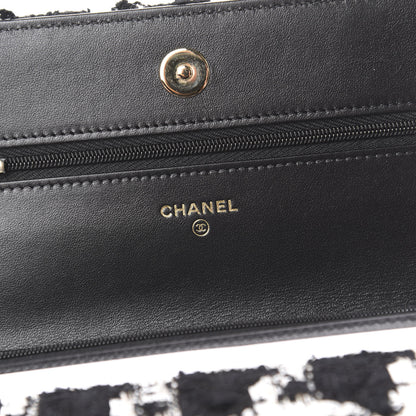 Chanel Tweed Quilted Wallet On Chain WOC Black Ecru White 5 of 11