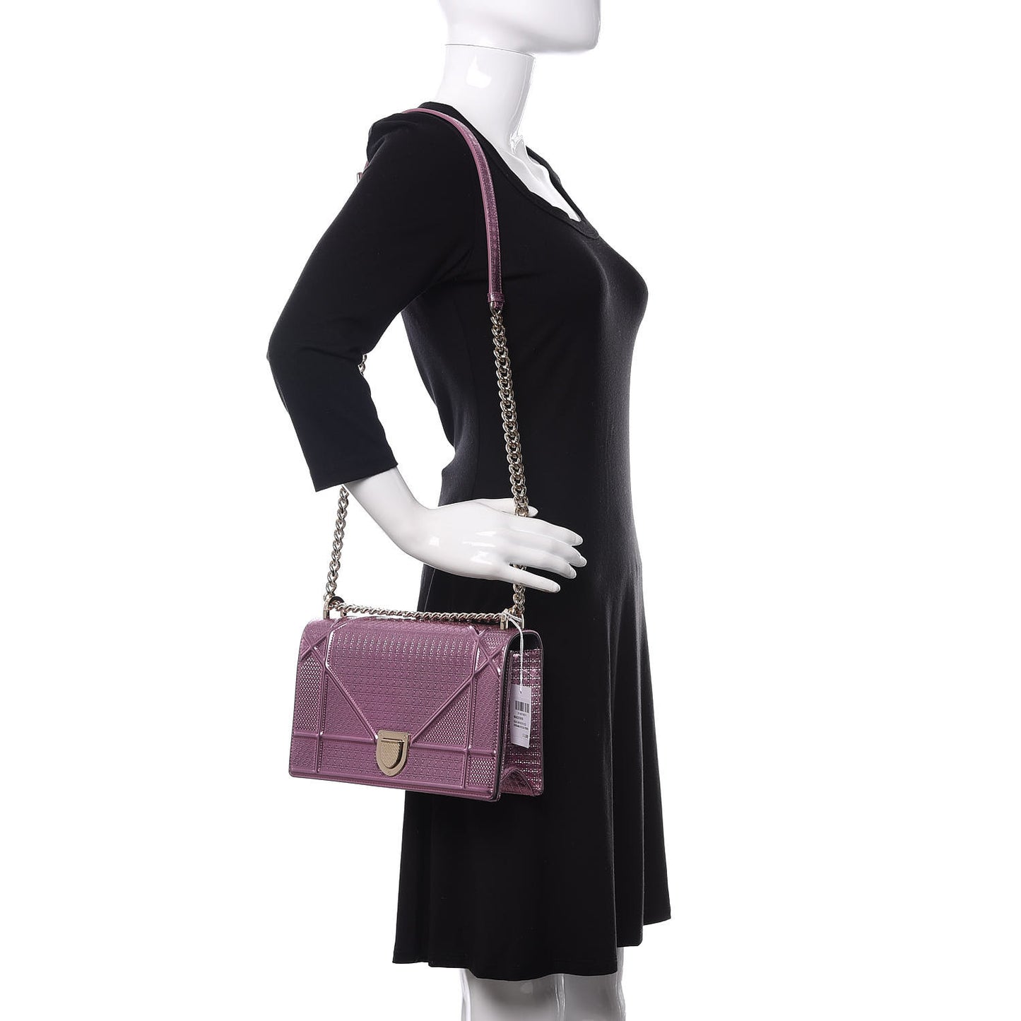 Metallic Patent Micro-Cannage Medium Diorama Flap Bag Pink
