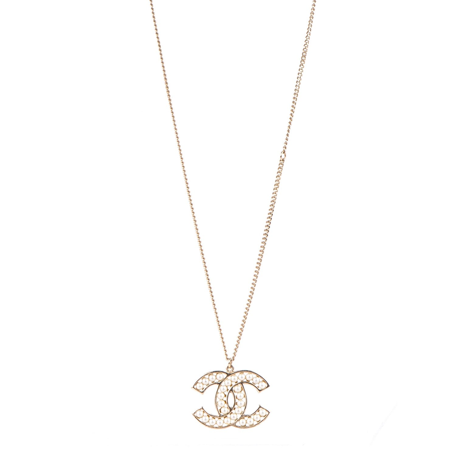 Chanel Pearl CC Pendant Long Necklace Light Gold 1 of 4