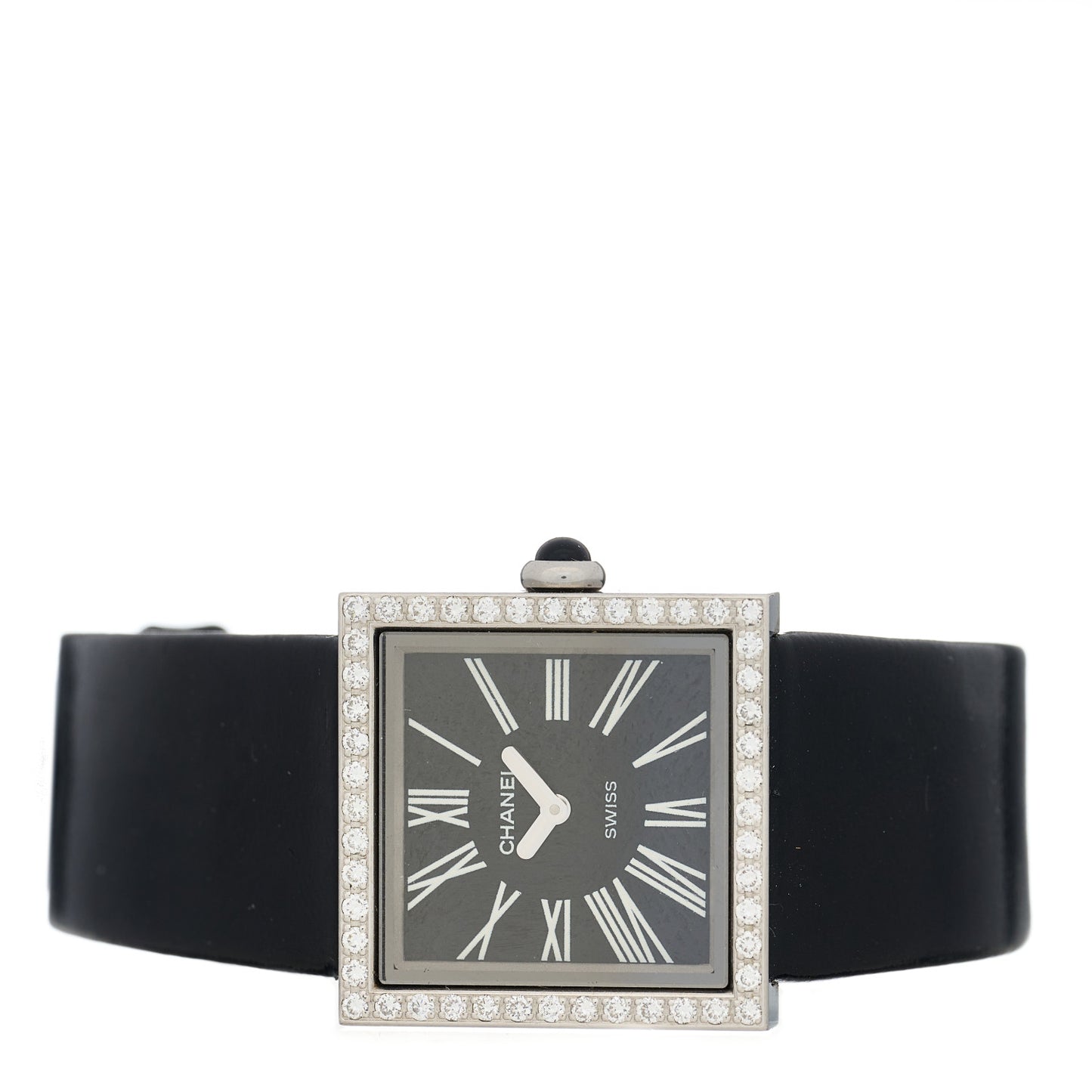 Stainless Steel Patent Leather Diamond 23mm Mademoiselle Quartz Watch Black