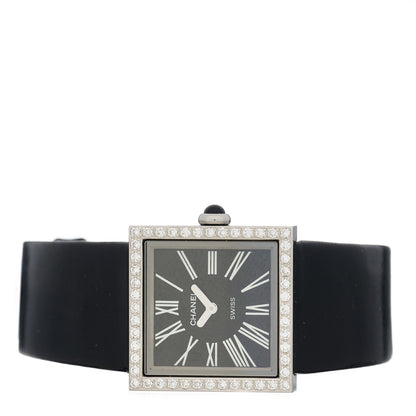 Chanel Stainless Steel Patent Leather Diamond 23mm Mademoiselle Quartz Watch Black 2 of 4