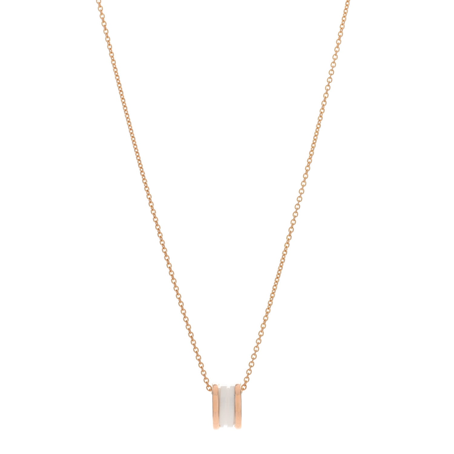 Bulgari 18K Rose Gold White Ceramic B.Zero1 Pendant Necklace 1 of 3