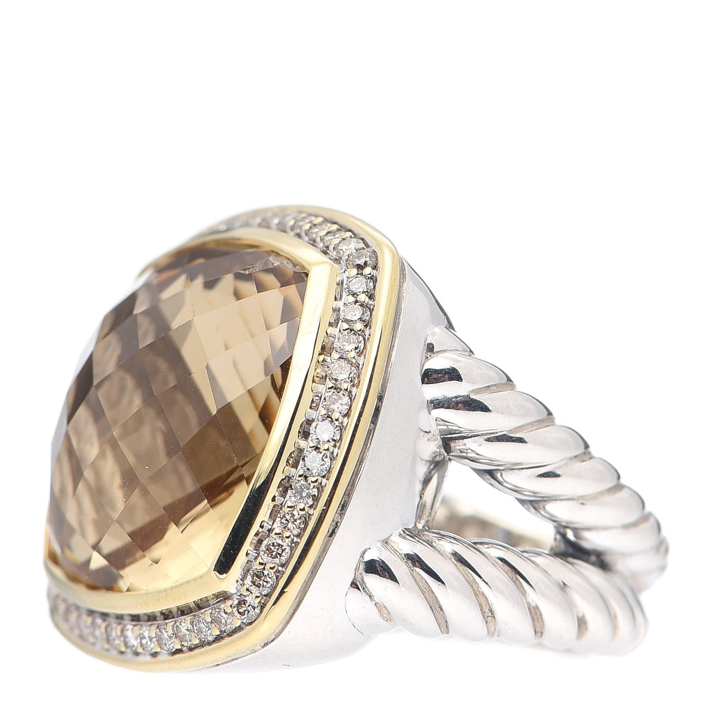 Sterling Silver 18K Yellow Gold Diamond Champagne Citrine 17mm Albion Ring 52 6