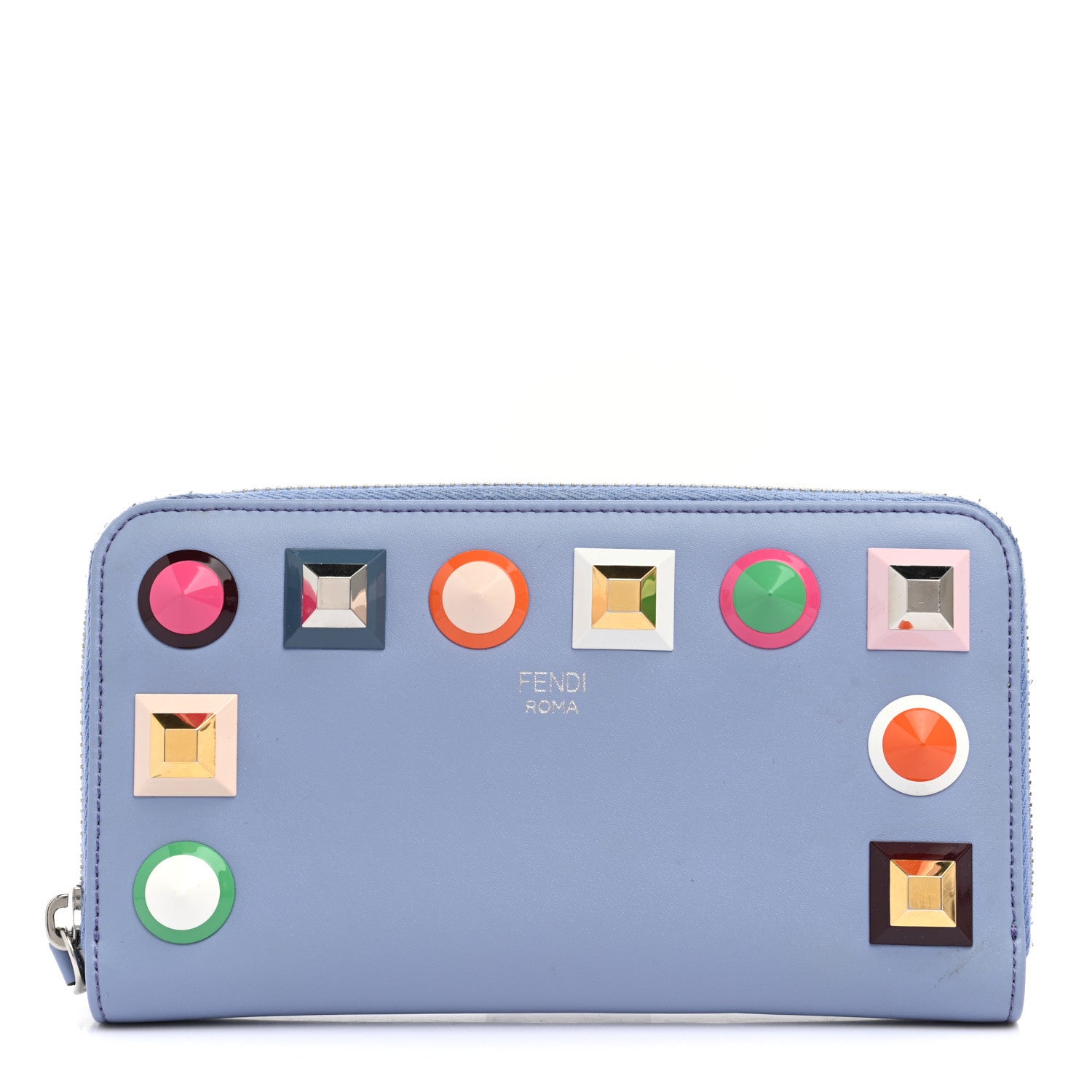 Fendi Vitello Liberty Studded Zip Around Wallet Azzurro Sky Multicolor 1 of 13