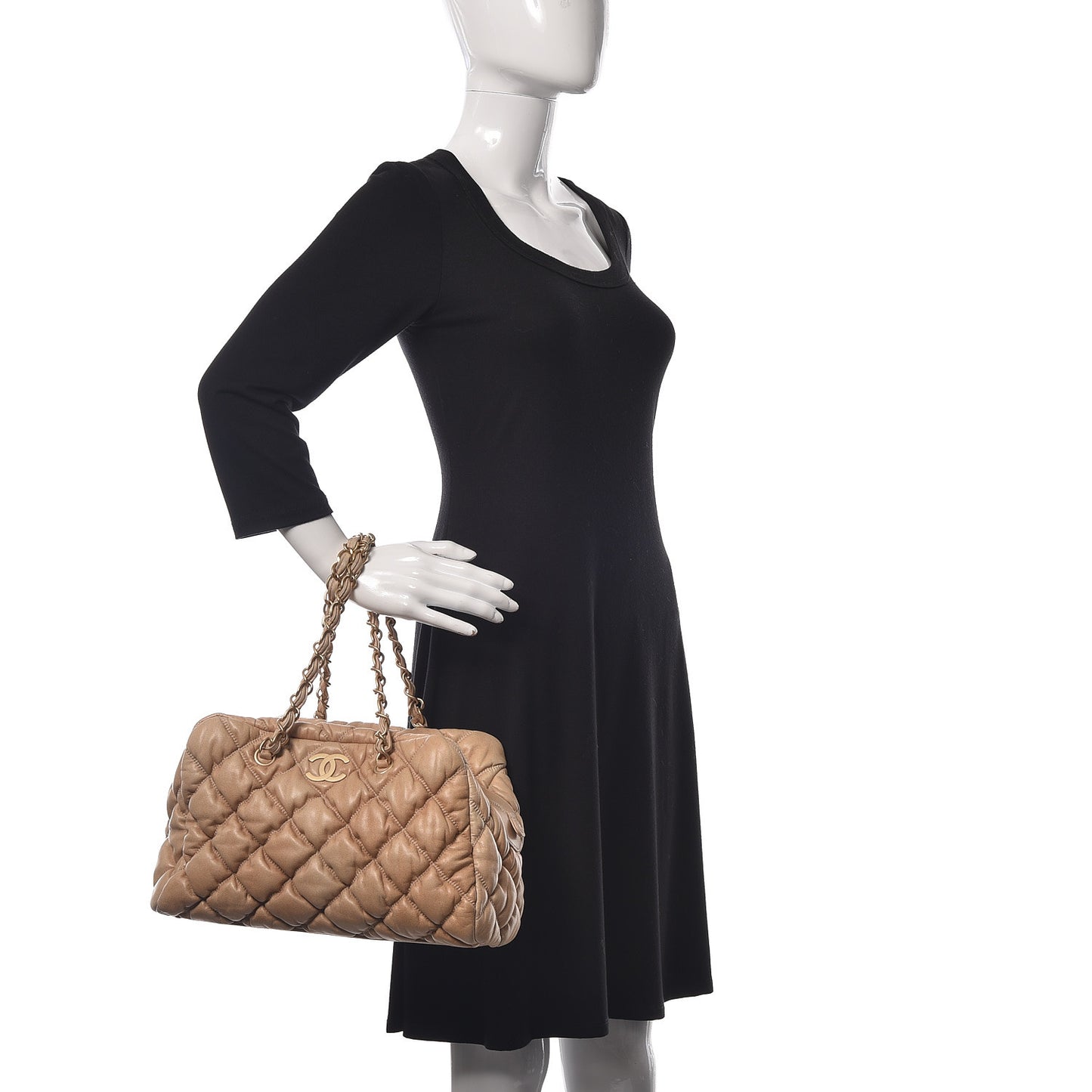 Lambskin Bubble Quilt Bowler Dark Beige