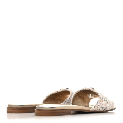 Louis Vuitton Tweed Sequin LV Mare Flat Mule Sandals 39 Light Gold 5 of 8