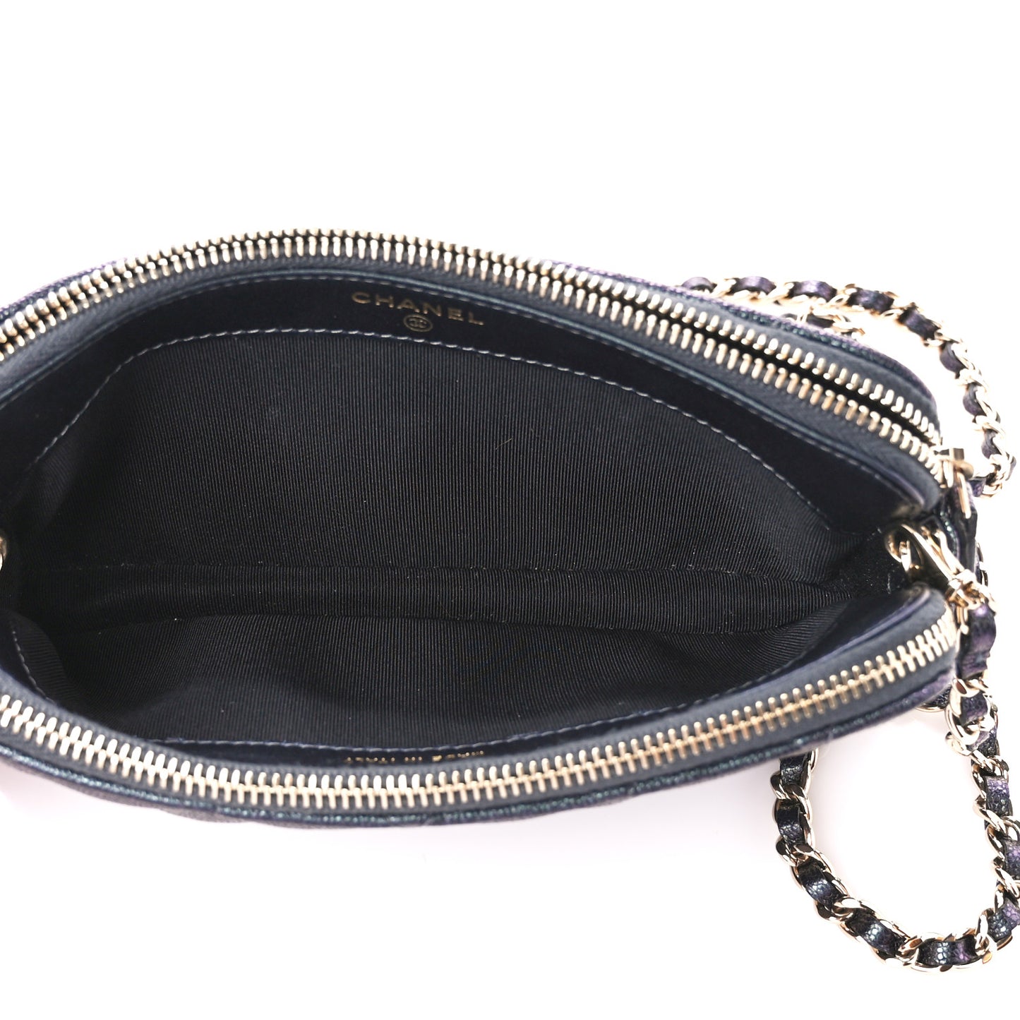 Iridescent Caviar Quilted Small Clutch With Chain Black