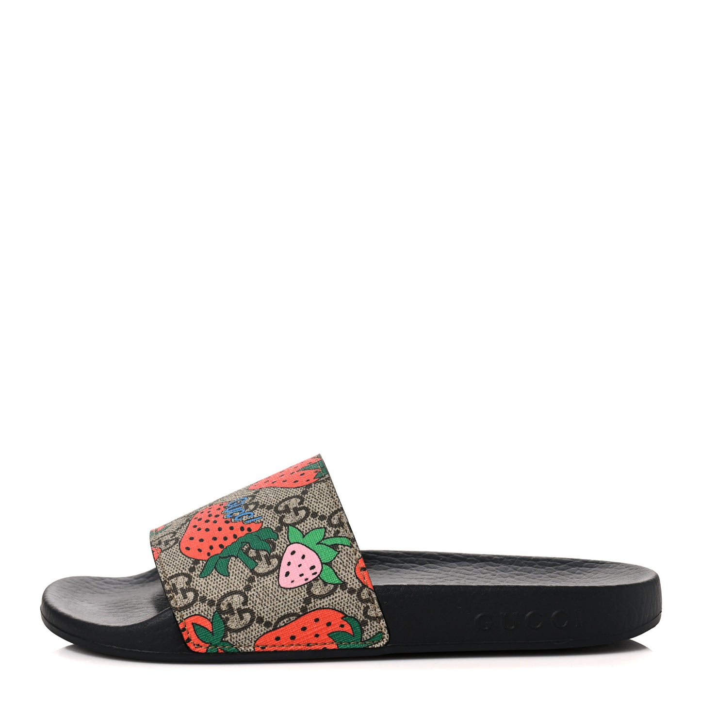 GG Supreme Monogram Strawberry Slide Sandals 36 Beige Multicolor