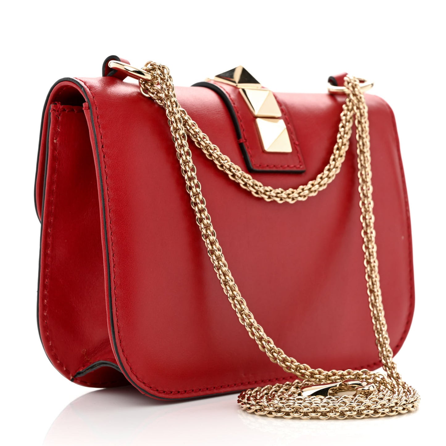 Vitello Small Glam Lock Rockstud Flap Red