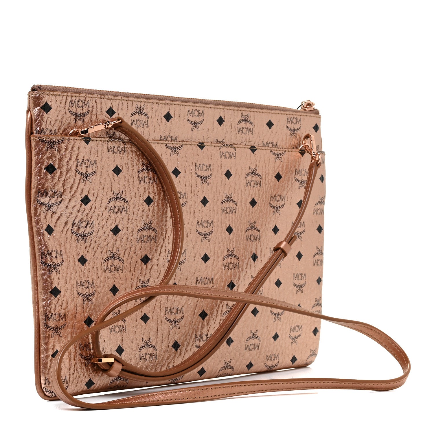 MCM Metallic Visetos Medium Crossbody Pouch Champagne 3 of 9