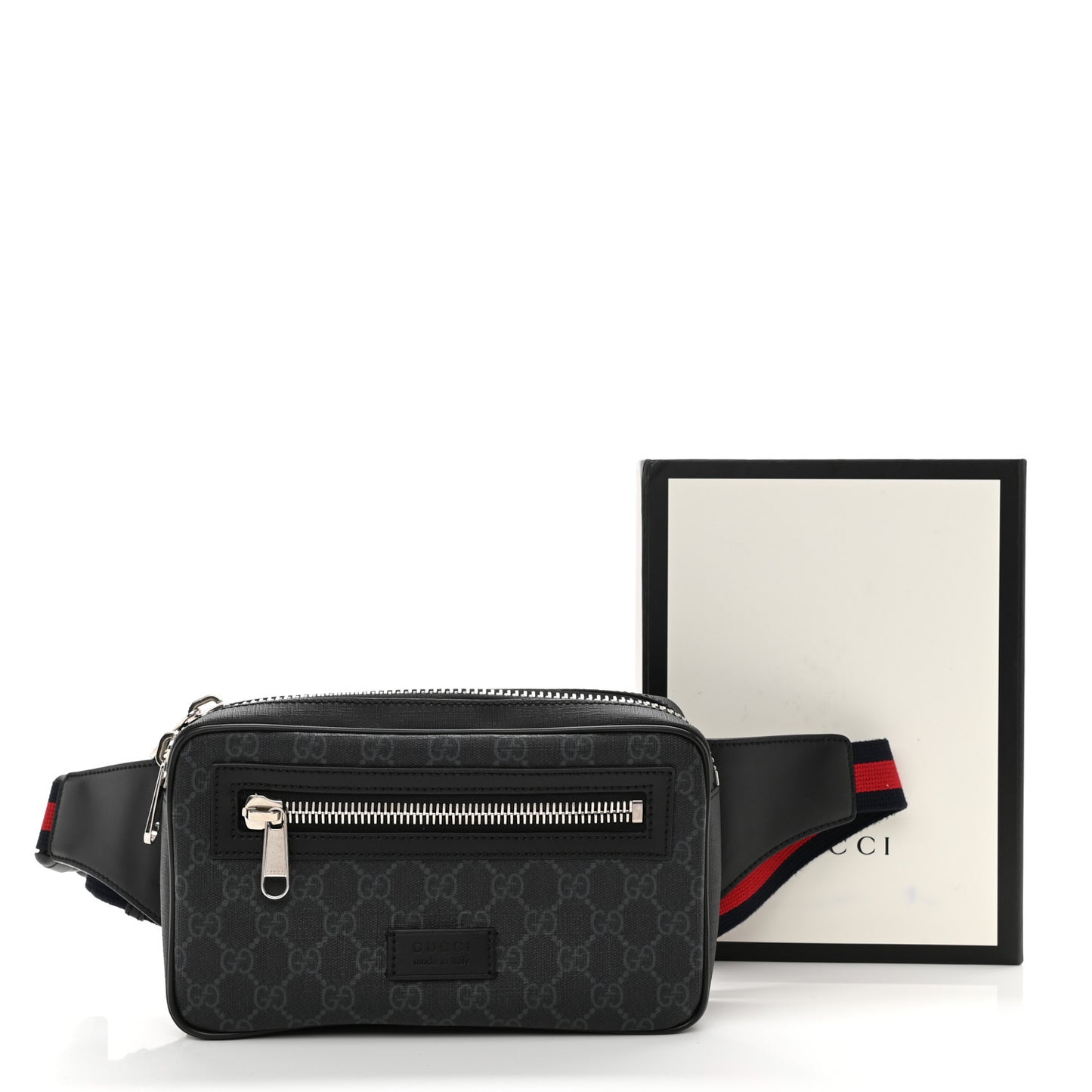 Soft GG Supreme Monogram Web Belt Bag Black Grey