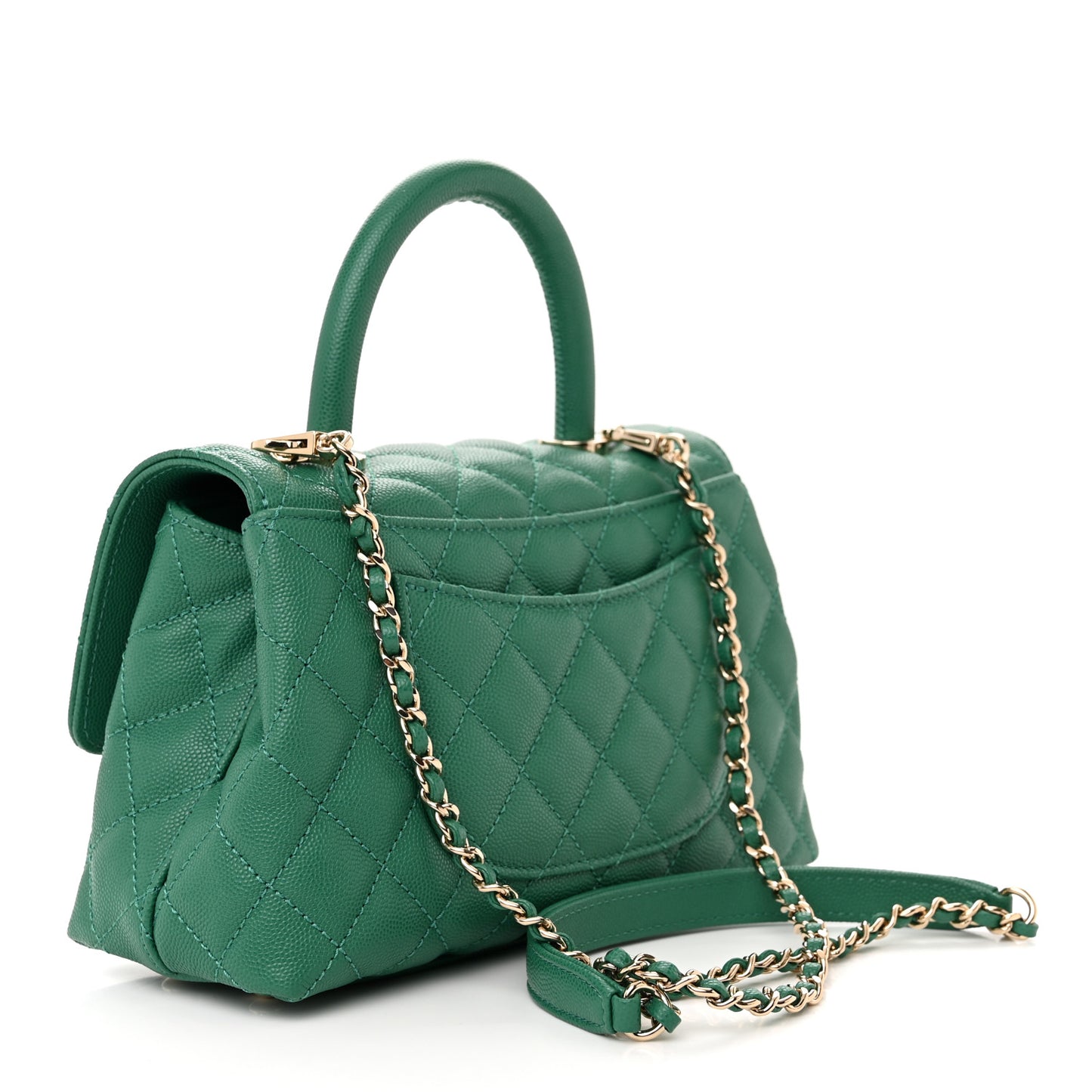 Caviar Quilted Mini Coco Handle Flap Green