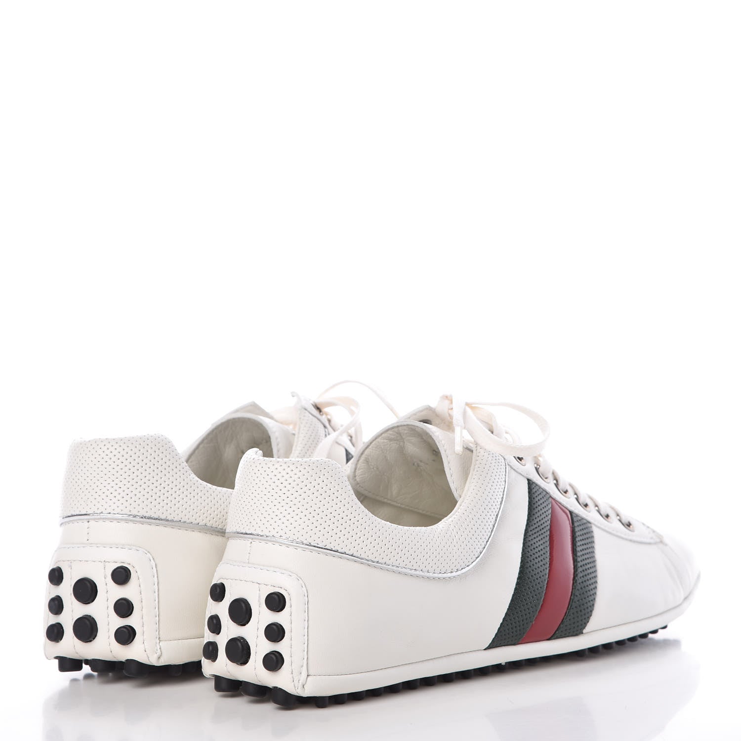 Gucci Calfskin Web Mens Lace Up Driver Sneakers 7 White 4 of 8
