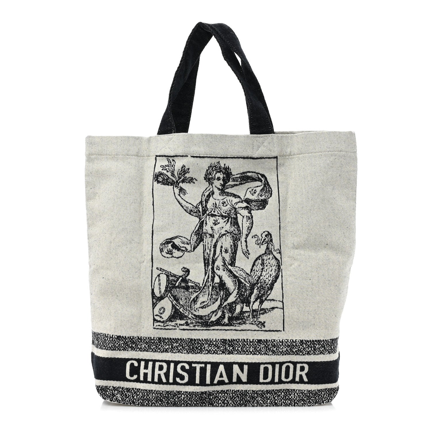 Christian Dior Canvas Print Cruise Tote Black White 1 of 8