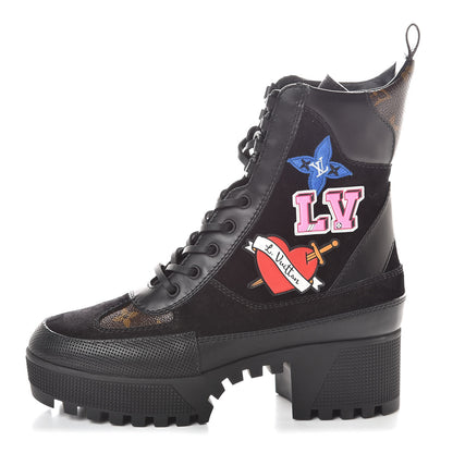 Louis Vuitton Suede Calfskin Monogram LV Black Heart Laureate Platform Desert Boots 37 Black 1 of 6