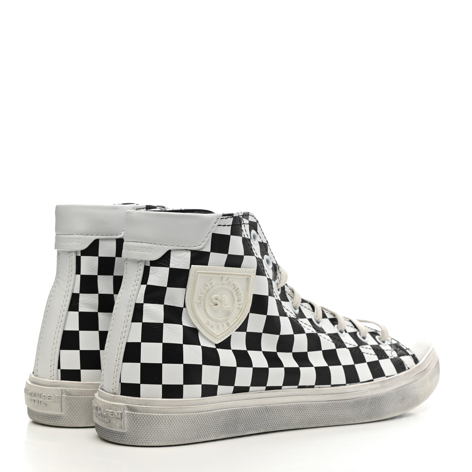 Saint Laurent Calfskin Checkered Print Bedford Hightop Sneakers 40.5 Black White 4 of 12