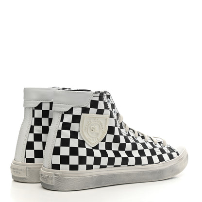 Saint Laurent Calfskin Checkered Print Bedford Hightop Sneakers 40.5 Black White 4 of 12