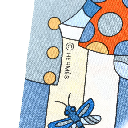 Hermes Silk Les Murmures de la Foret Twilly Bleu Jean Orange 3 of 4