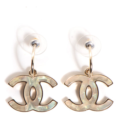 Chanel Pearlized Enamel CC Dangle Earrings Gold 1 of 4