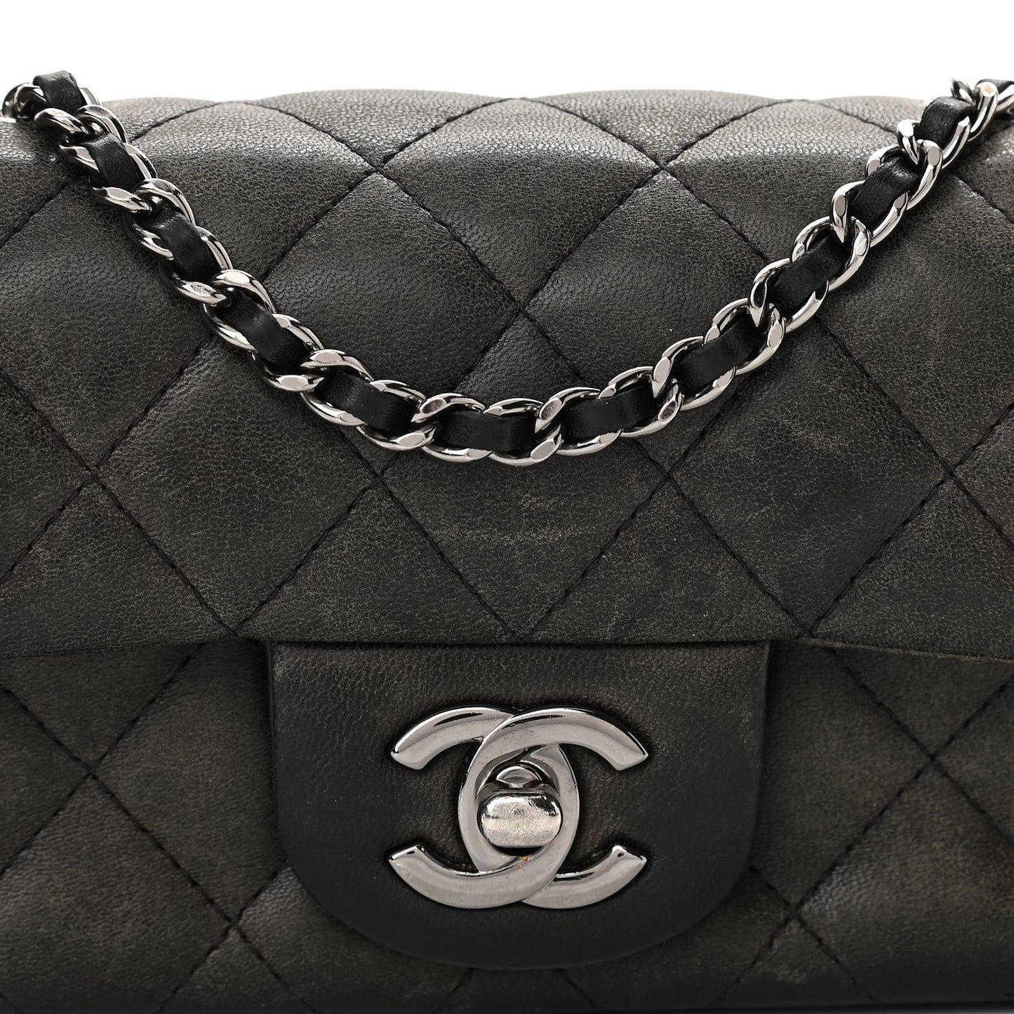 Lambskin Quilted Extra Mini Rectangular Flap Black
