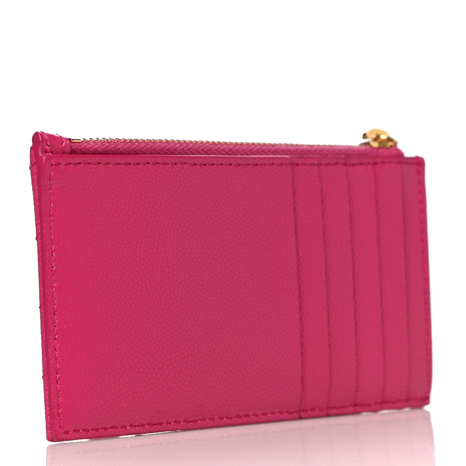 Saint Laurent Grain De Poudre Matelasse Chevron Monogram Fragments Zippered Card Case Fresh Fuxia 3 of 10