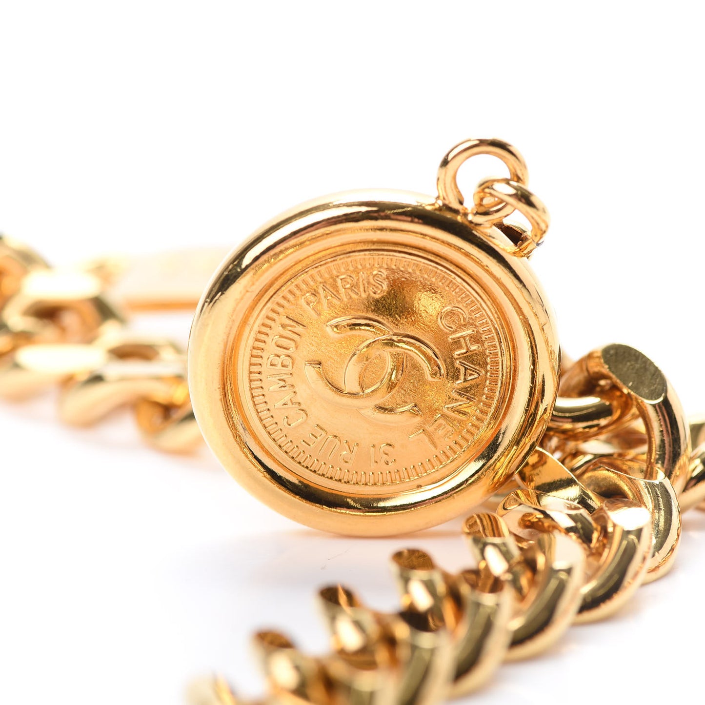Metal Chain CC Medallion Belt Gold