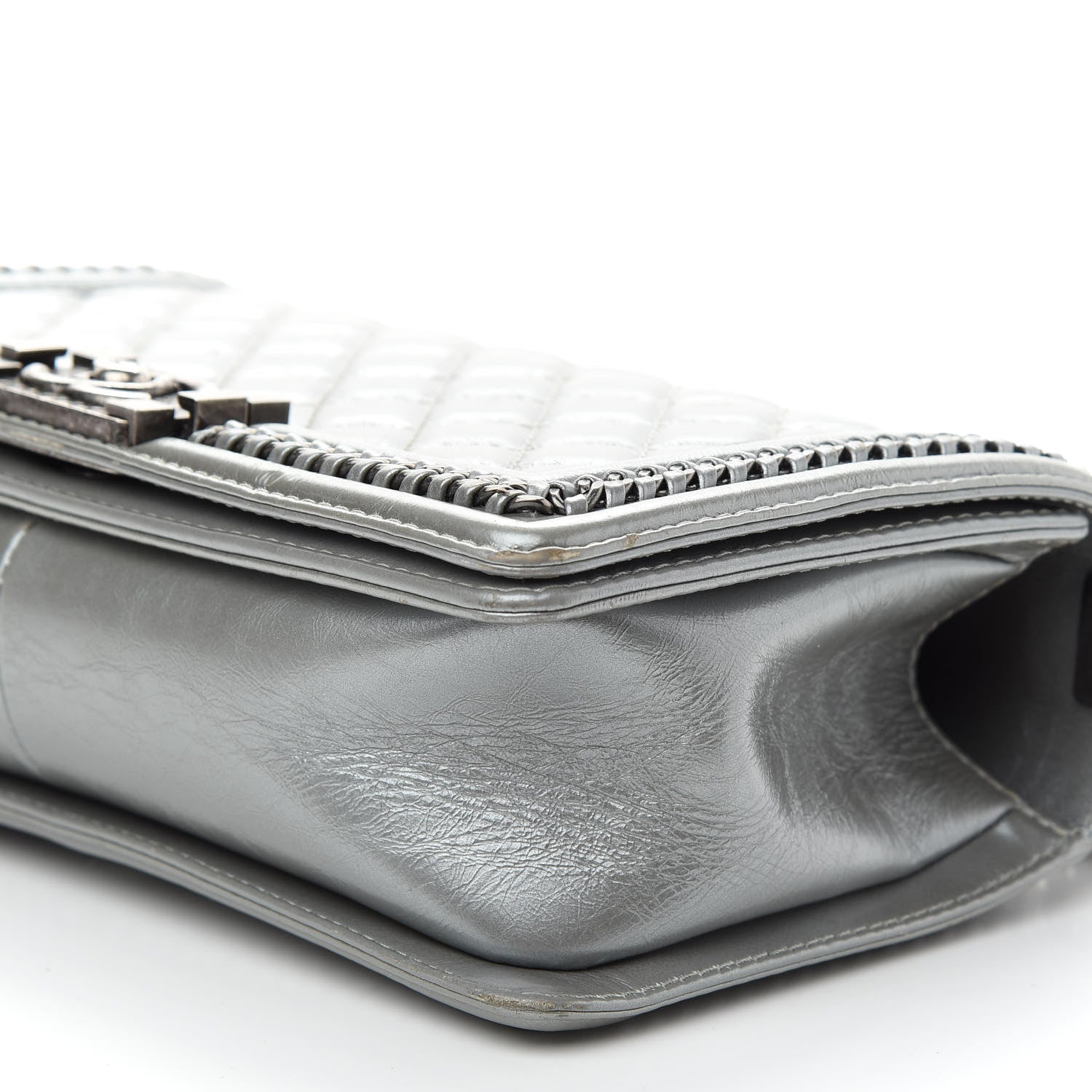 Chanel Metallic Calfskin Quilted Medium Boy Top Handle Flap Silver 9 of 10
