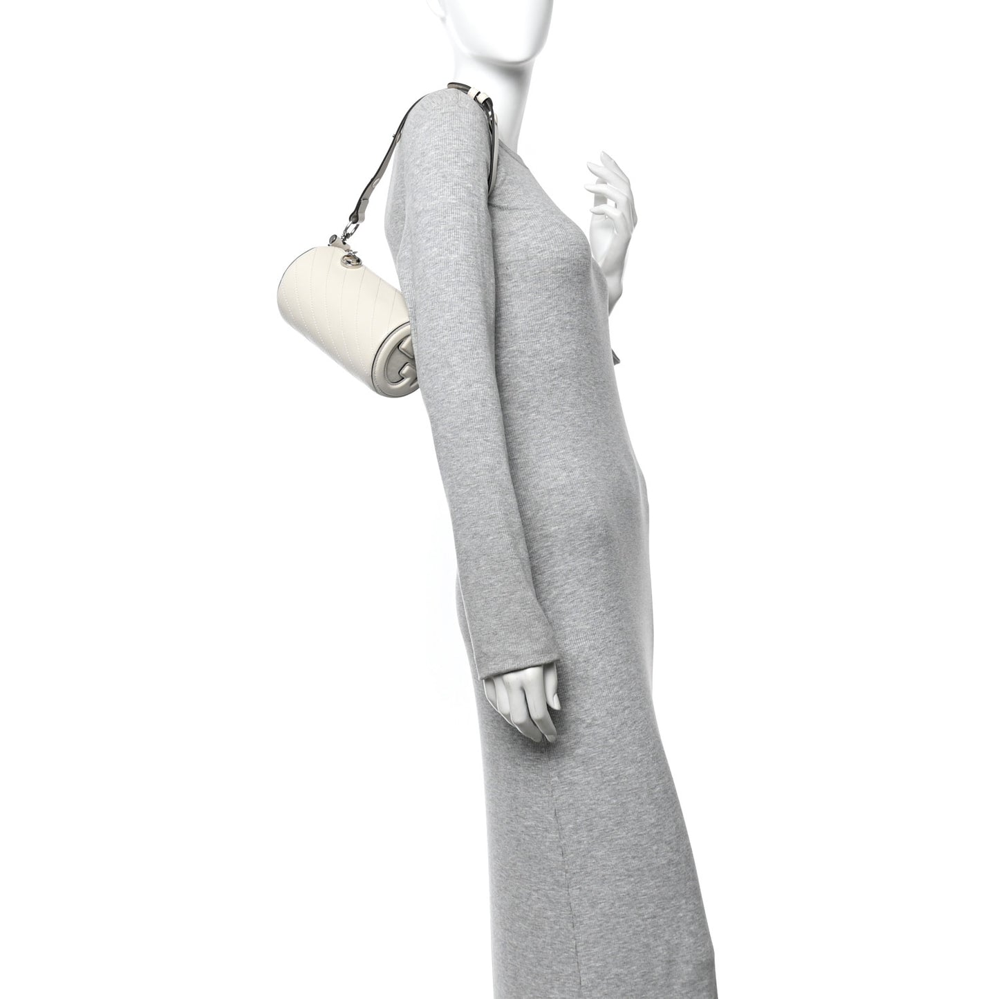 Sakai Be Green Calfskin Diagonal Stitched Mini Blondie Barrel Shoulder Bag Mystic White