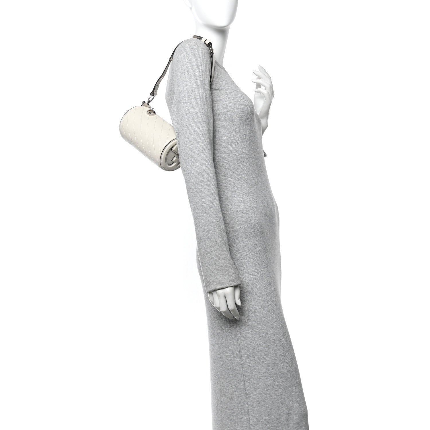 Gucci Sakai Be Green Calfskin Diagonal Stitched Mini Blondie Barrel Shoulder Bag Mystic White 2 of 11