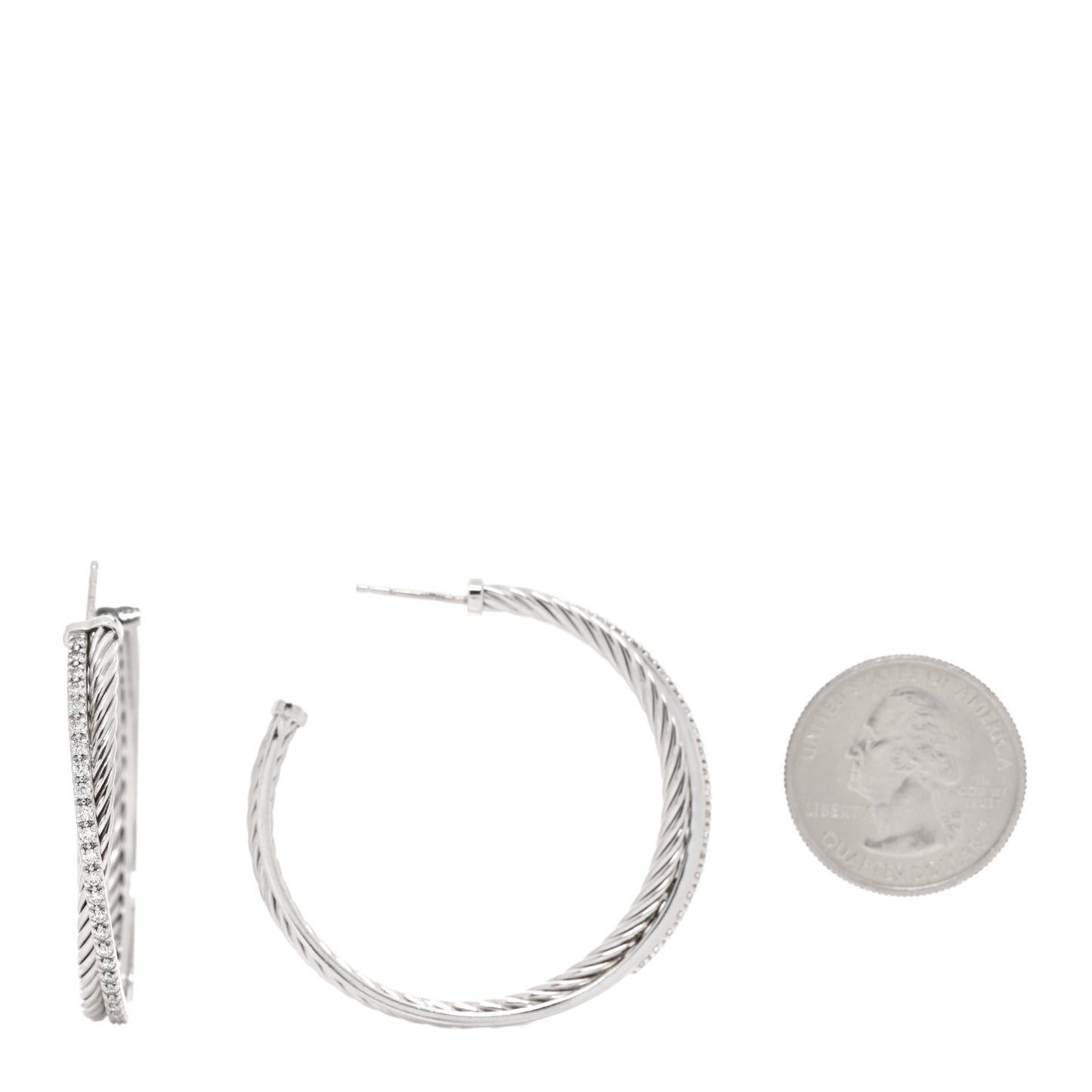 Sterling Silver Diamond Extra Large Crossover Hoop Earrings