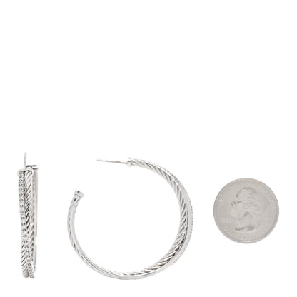 David Yurman Sterling Silver Diamond Extra Large Crossover Hoop Earrings 2 of 5