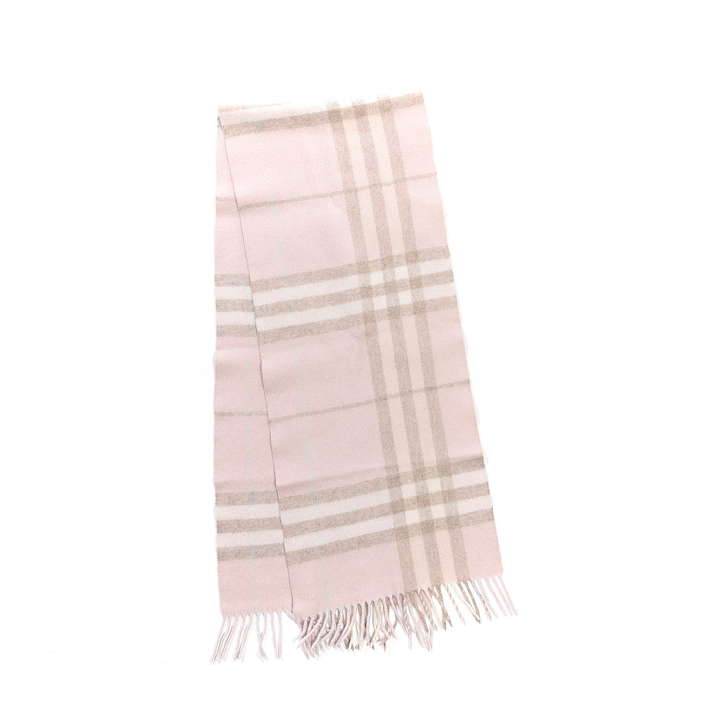 Cashmere Giant Check Fringe Scarf Pink