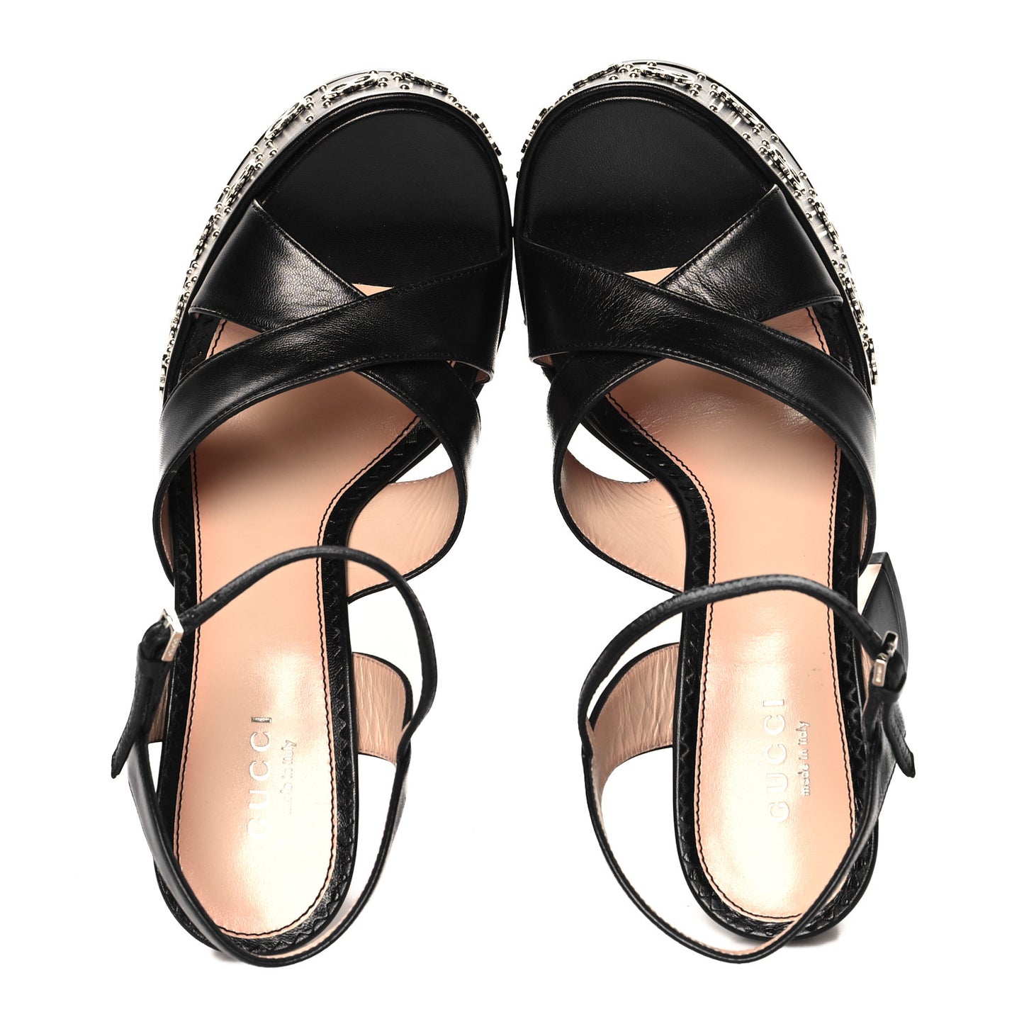 Malaga Kid Interlocking G Studs 155mm Platform Sandals 36 Perfect Black