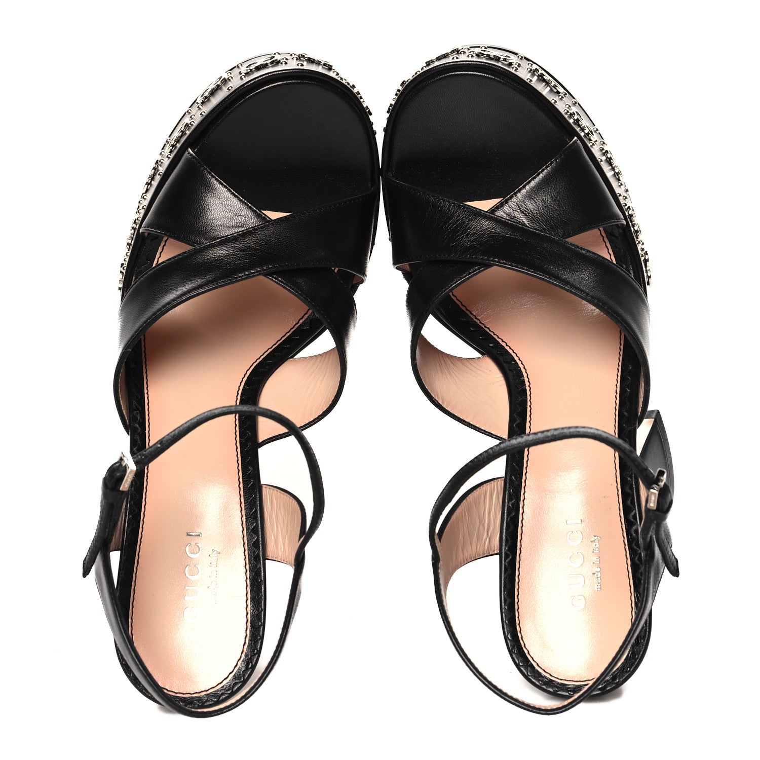 Gucci Malaga Kid Interlocking G Studs 155mm Platform Sandals 36 Perfect Black 2 of 9