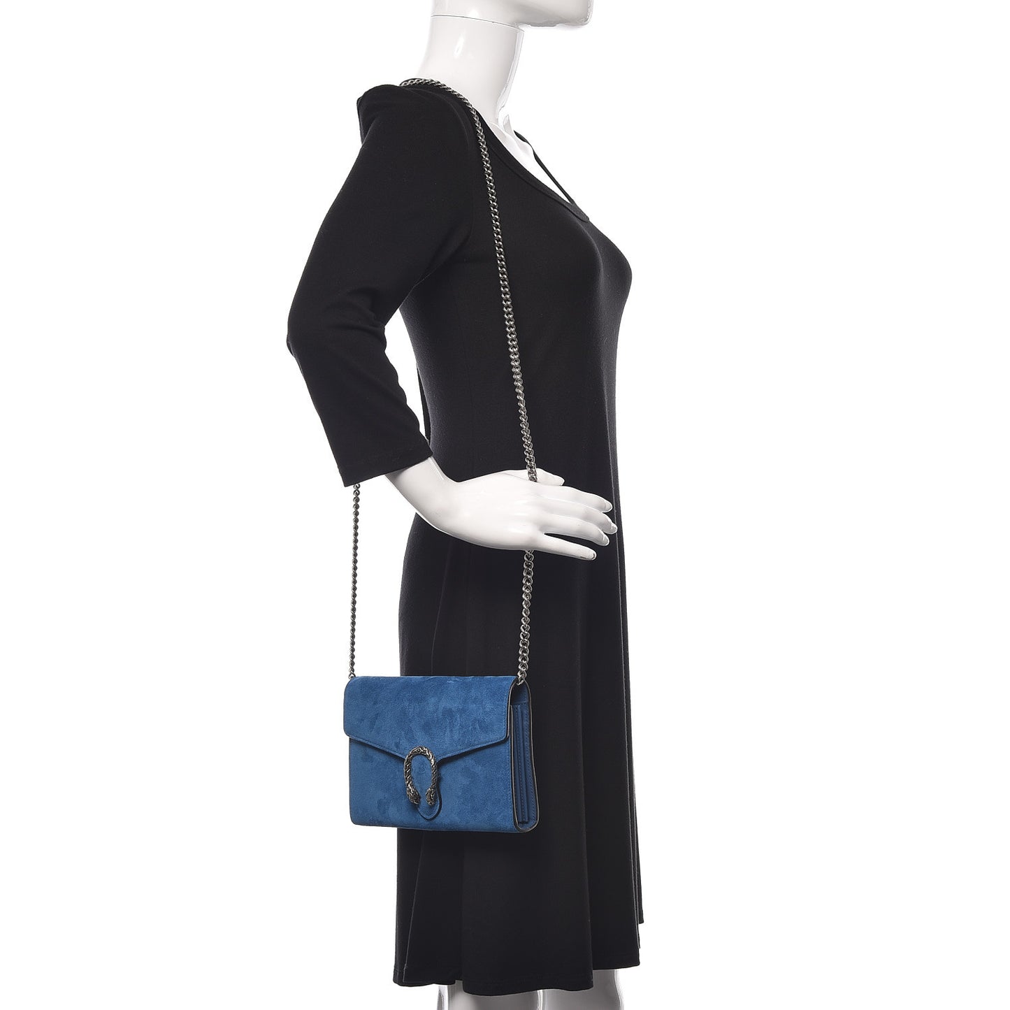 Suede Mini Dionysus Chain Wallet Blue