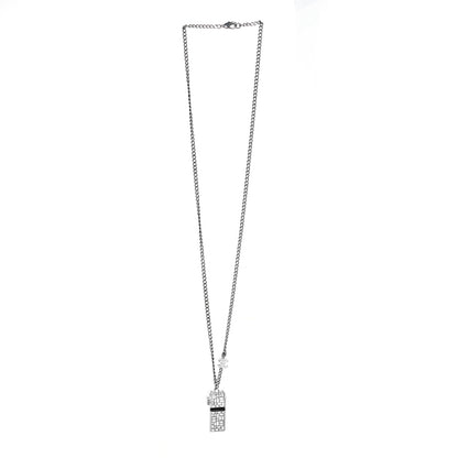 Chanel Crystal Baguette CC Whistle Pendant Necklace Silver 3 of 6