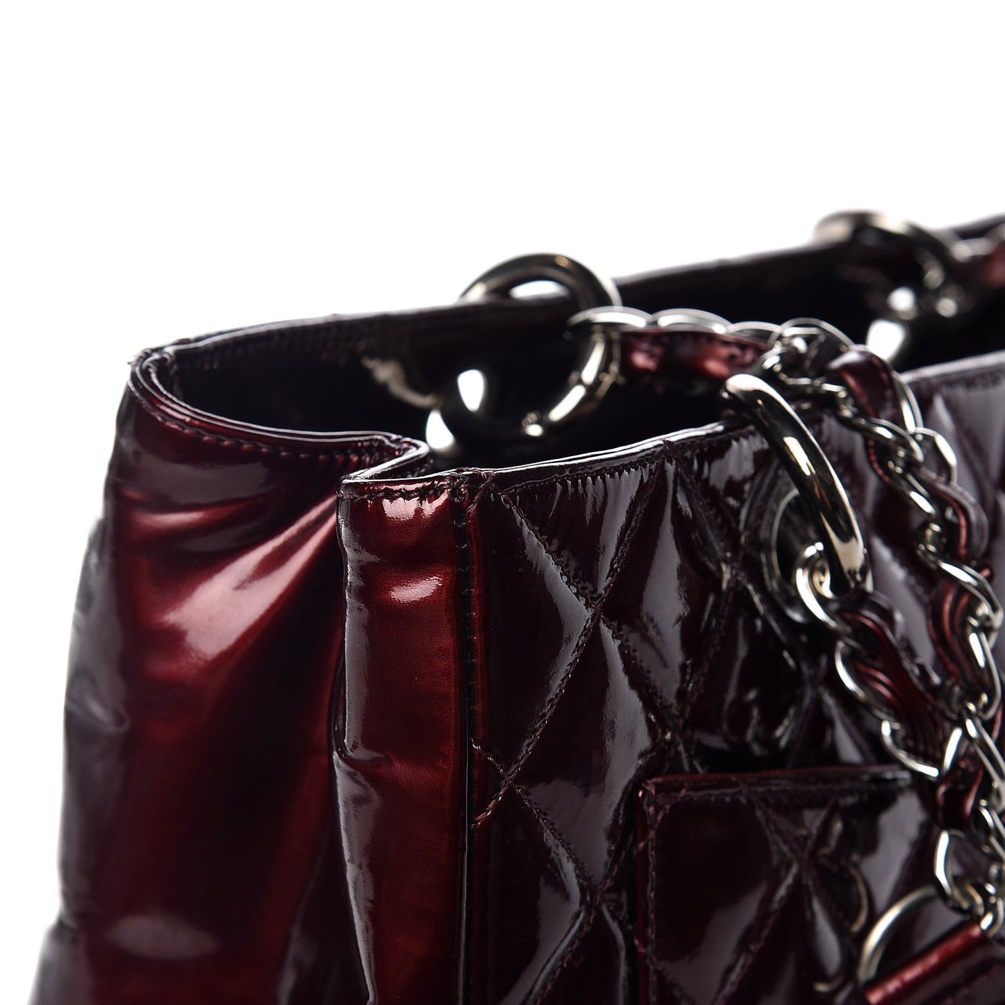 Patent Quilted Grand Shopping Tote GST Dark Bordeaux