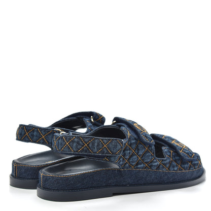Chanel Denim Velcro Dad Sandals 41 Navy Blue 4 of 10