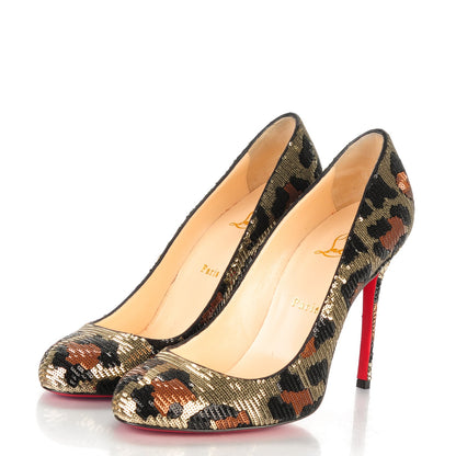 Christian Louboutin Leopard Paillettes Fifi 100 Pumps 40 Beige 3 of 7