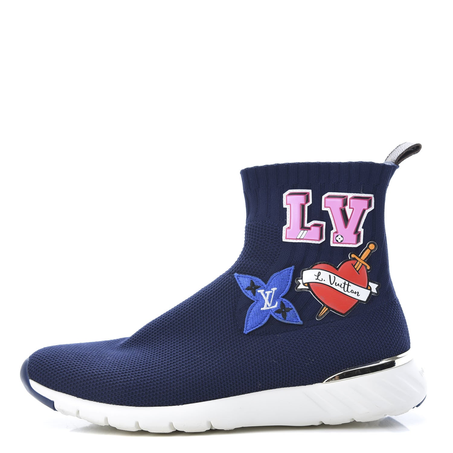 Louis Vuitton Stretch Fabric LV Black Heart Sock Sneaker 38.5 Marine 1 of 8