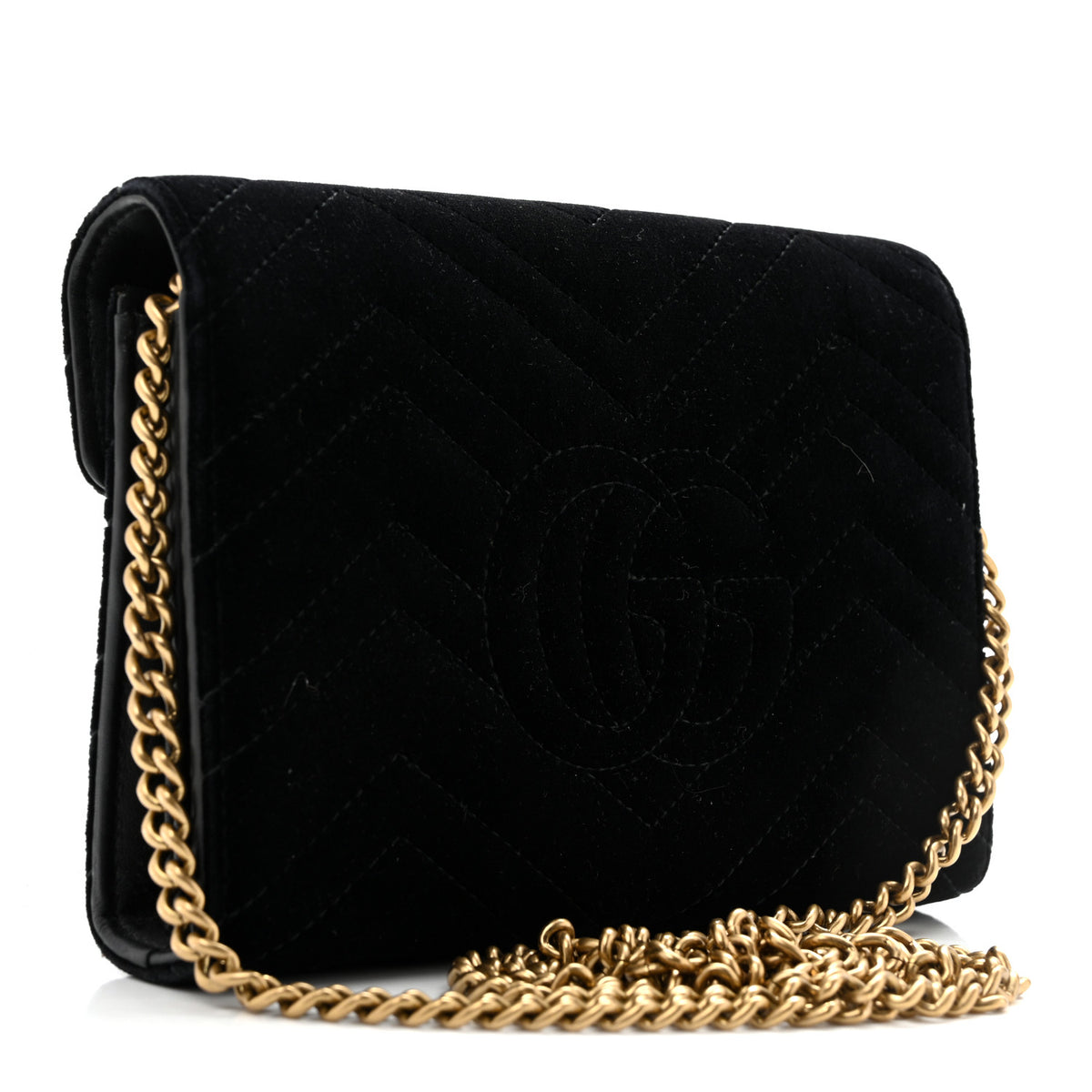 Gucci Velvet Matelasse GG Marmont Chain Wallet Black 2 of 12
