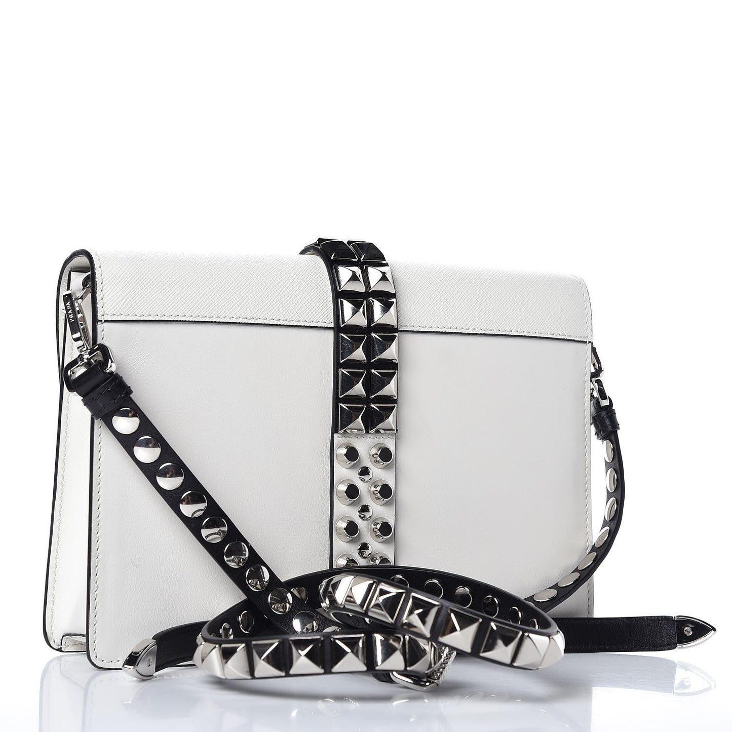 Saffiano City Calfskin Studded Large Elektra Shoulder Bag White