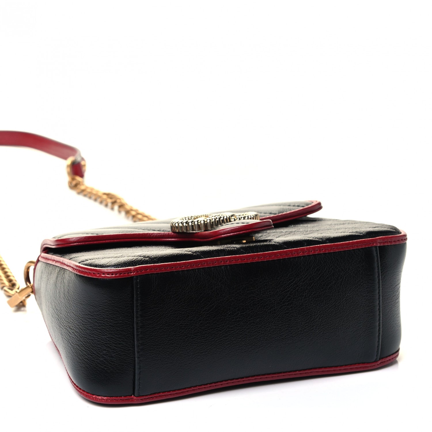 Gucci Vintage Effect Calfskin Matelasse Diagonal Mini Torchon GG Marmont Top Handle Shoulder Bag Black Romantic Cherry 3 of 4