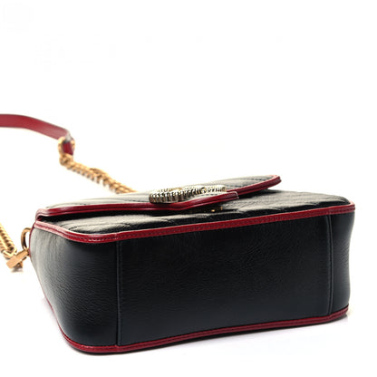 Gucci Vintage Effect Calfskin Matelasse Diagonal Mini Torchon GG Marmont Top Handle Shoulder Bag Black Romantic Cherry 3 of 4