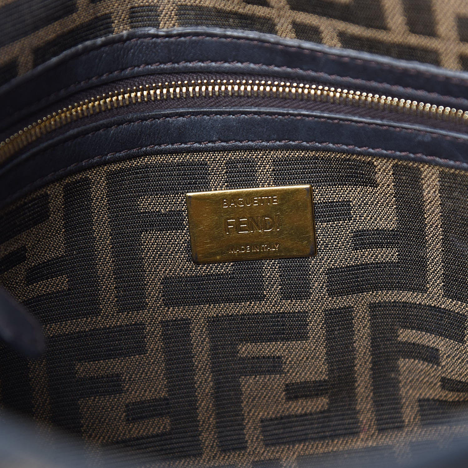 Fendi Fabric Jacquard FF 1974 Large Baguette Tobacco Moro Black 6 of 14